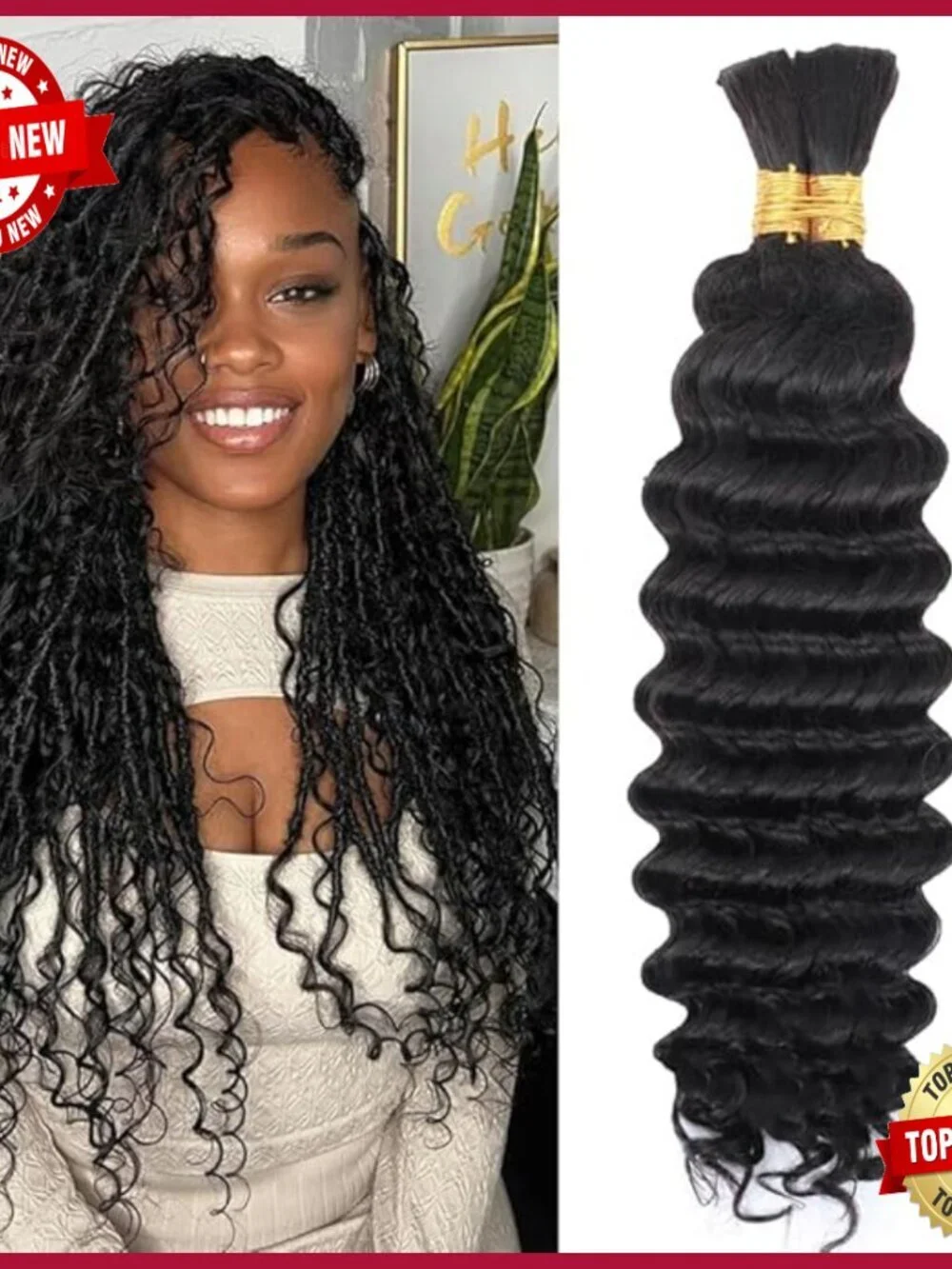 Deep Wave Human Hair Extensions 20 Inch 100g Bundle for Braiding